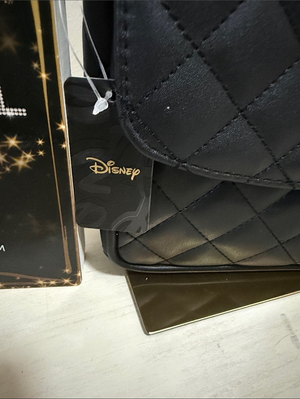 Disney Black Quilted Satchel with Pearl Mickey Accent and Gold Trim - Picture 2 of 4
